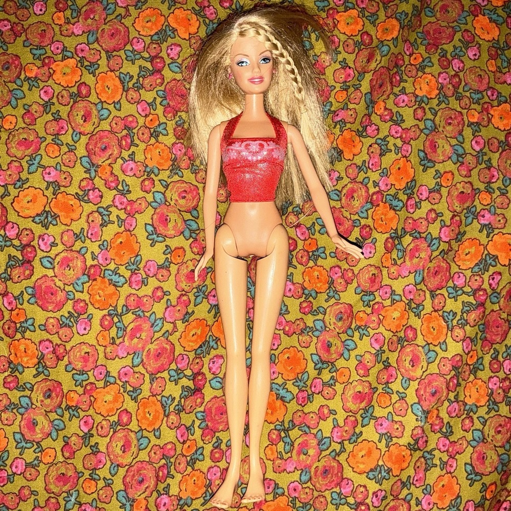 2005 Beach Fun Barbie Doll Painted Toenails Blonde Vintage‎ Swimsuit Y2K Braid